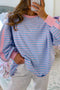 Slouchy Striped Contrast Trim Oversized Loungewear Pullover Top